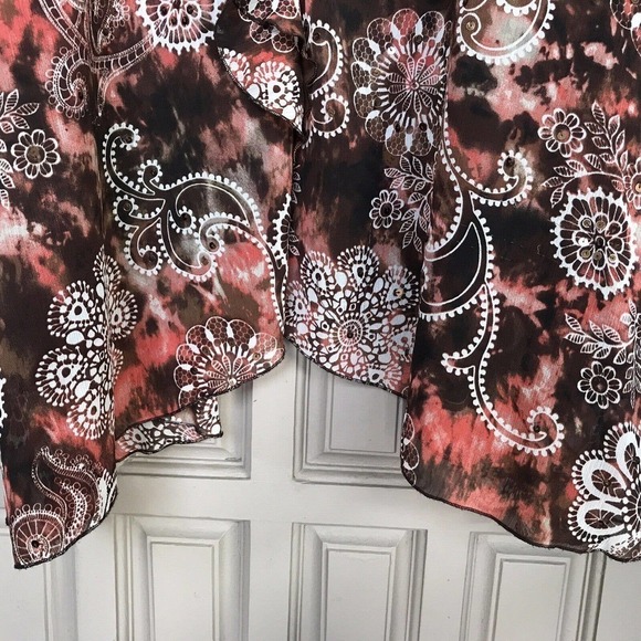 Avenue Tunic Blouse Plus Sz26/28 Earthtones Ruffle Neckline Lined Pre-Ownedt - Picture 8 of 10